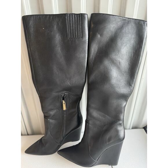 Michael Kors Wedge Leather Knee High Boots 8.5 - Picture 2 of 6